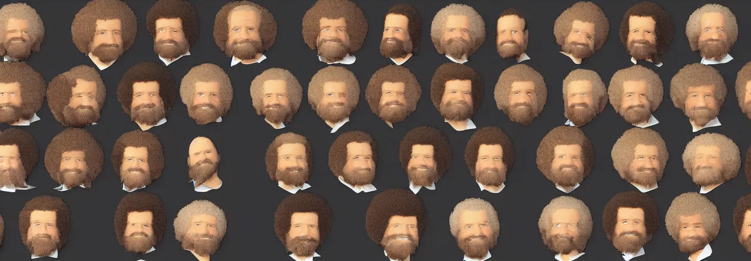 Prompt: bob ross portraits with different hair styles, detail study, by bob ross