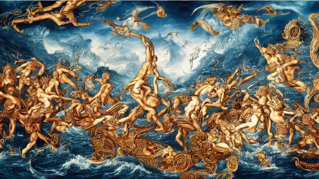 Prompt: epic masterpiece of Oceanus begetting Oceanus mythological, detailed and intricate