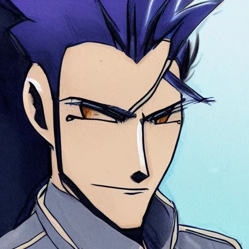 Image similar to Anime concept art of a man with navy blue hair