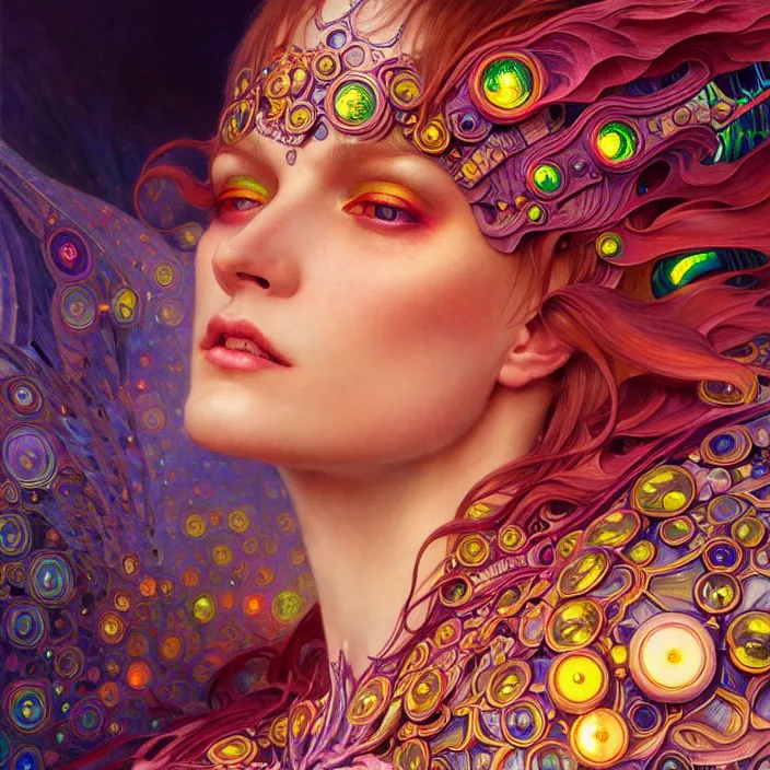 Image similar to bright psychedelic portrait of organic cyborg wings, diffuse lighting, fantasy, intricate, elegant, highly detailed, lifelike, photorealistic, digital painting, artstation, illustration, concept art, smooth, sharp focus, art by John Collier and Albert Aublet and Krenz Cushart and Artem Demura and Alphonse Mucha