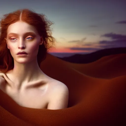 Image similar to photographic portrait of a stunningly beautiful renaissance female with abstract makeup in soft dreamy light at sunset, contemporary fashion shoot, by edward robert hughes, annie leibovitz and steve mccurry, david lazar, jimmy nelsson, breathtaking, 8 k resolution, extremely detailed, beautiful, establishing shot, artistic, hyperrealistic, beautiful face, octane render