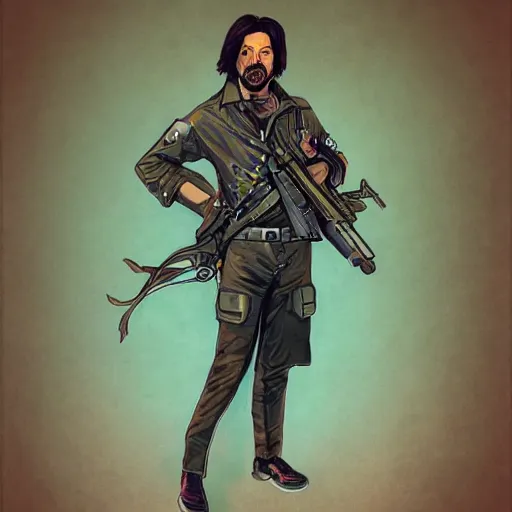 Image similar to keanu reevez in the art style of disco elysium