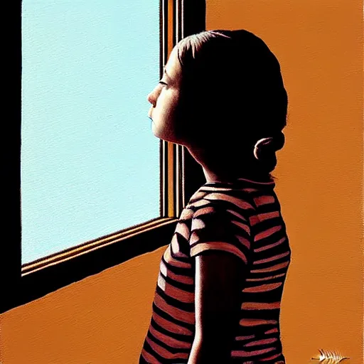 Prompt: a girl pensively looking out the window, painting by jeffrey smith