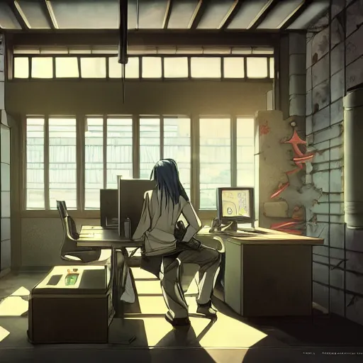 Prompt: interior of banana mafia office, anime fantasy illustration by tomoyuki yamasaki, kyoto studio, madhouse, ufotable, square enix, cinematic lighting, trending on artstation