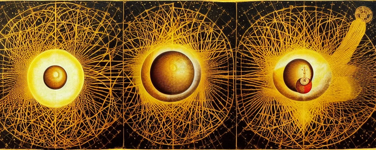 Image similar to a golden child radiates a unique canto'as above so below'while being ignited by the spirit of haeckel and robert fludd, breakthrough is iminent, glory be to the magic within, in honor of saturn, painted by ronny khalil