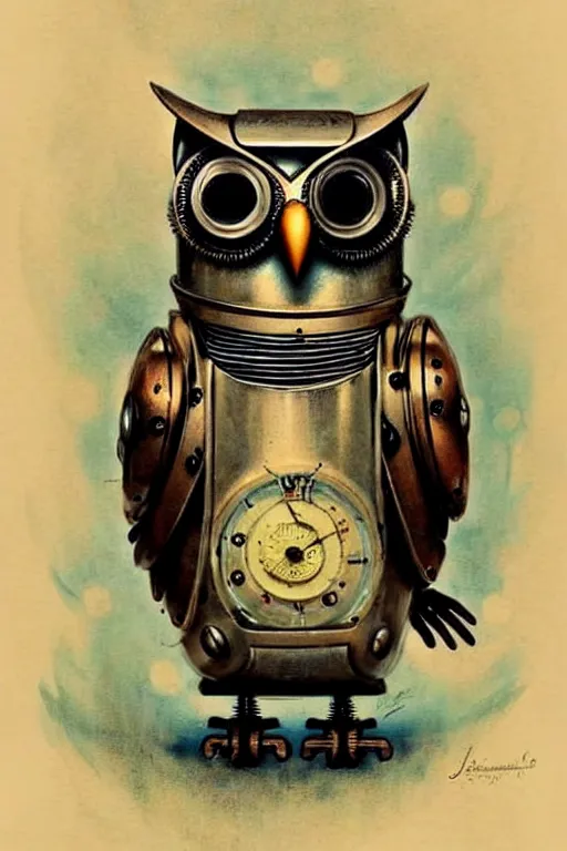 Image similar to (((((1950s retro robot steampunk owl . muted colors.))))) by Jean-Baptiste Monge !!!!!!!!!!!!!!!!!!!!!!!!!!!!!!