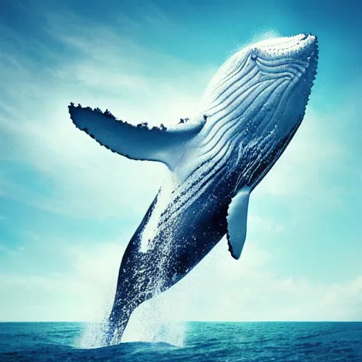Image similar to photomanipulation of a huge whale that has tiny fairy wings