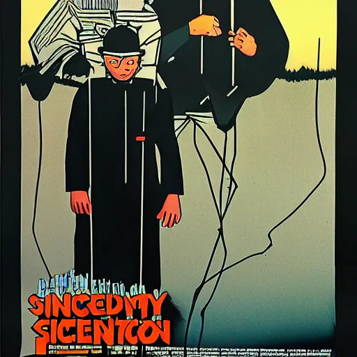 Image similar to Amish Cyborg, 1980s science fiction movie poster