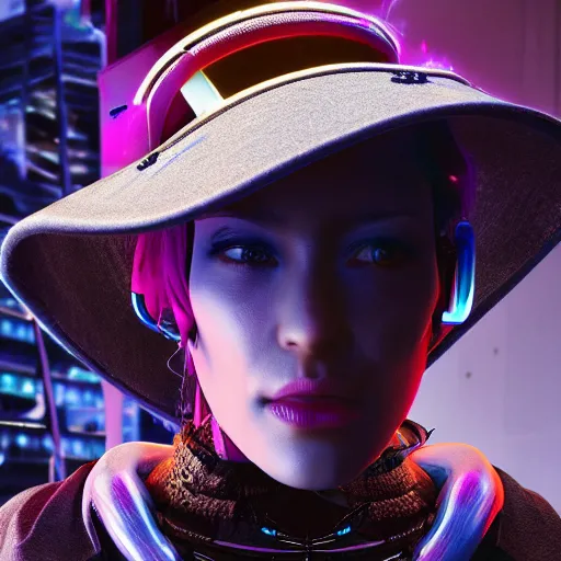 Image similar to a hat from the future, cyberpunk, highly detailed, epic lighting, hyper photorealism, 8 k