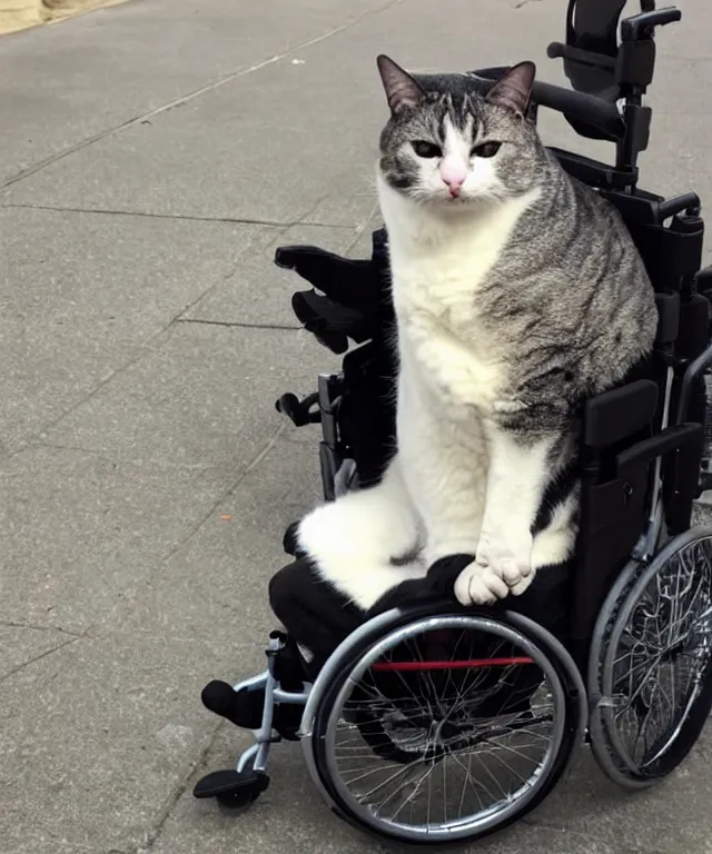 Image similar to fat cat sitting in a wheelchair