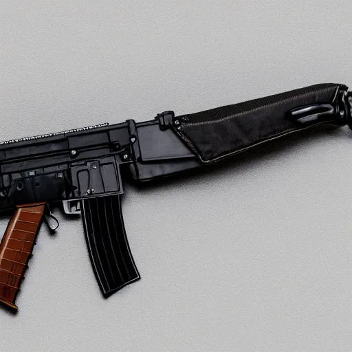 Image similar to A medium shot photograph of an AK-47 against a white background, 4k, ultra HD