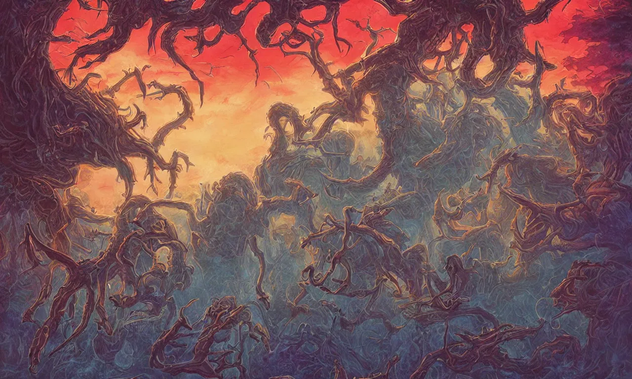 Image similar to demigorgon from stranger things in magic : the gathering card art. high saturation painting in the style of rebecca guay.