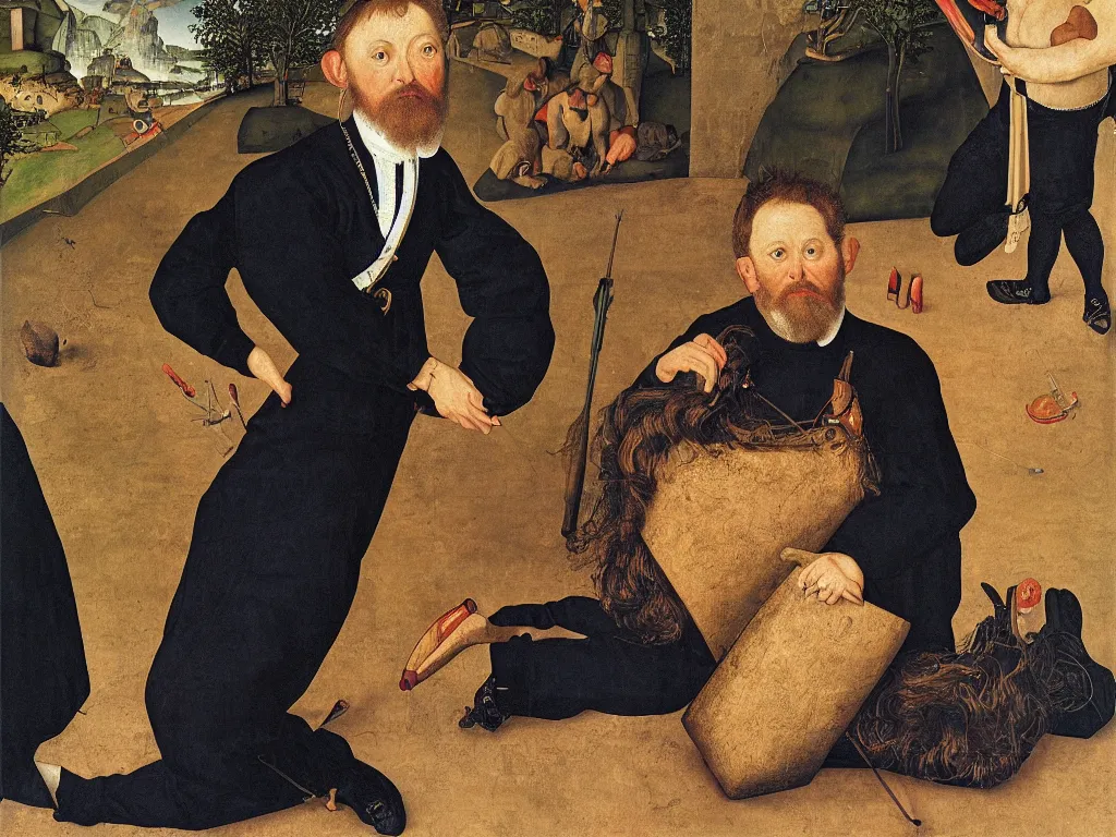 Image similar to portrait of a kneeling painter. painting by lucas cranach