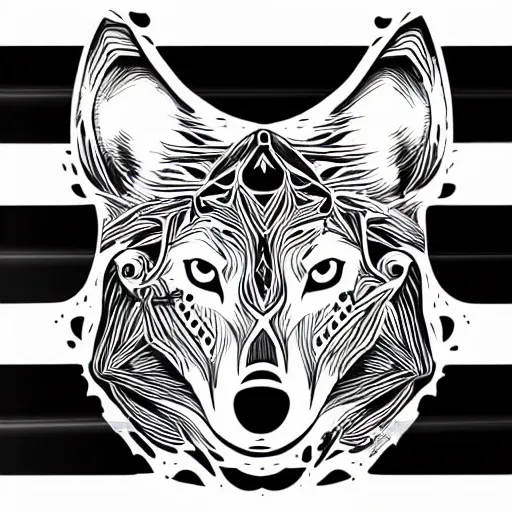 Image similar to tattoo stencil. pencil line drawing, black and white vector, photoshop wolf