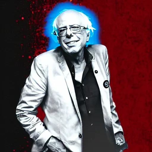 Prompt: Bernie Sanders as a glam rock god