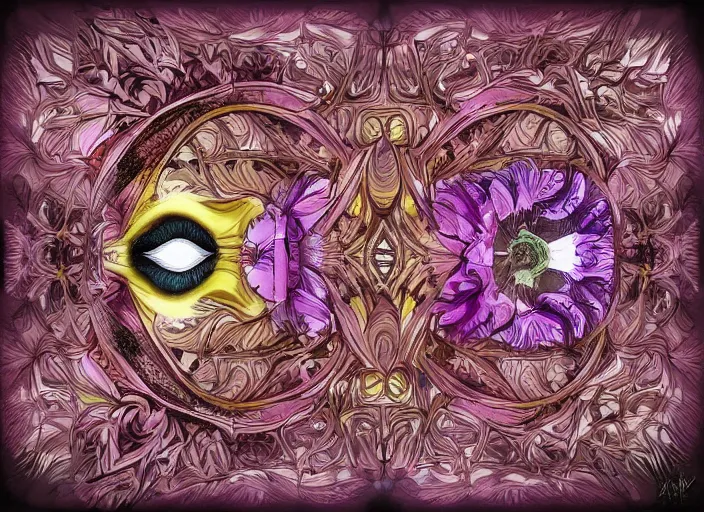 Image similar to symmetry portrait of floral, borderlands 3, psycho, intricate, elegant, highly detailed, digital painting arts