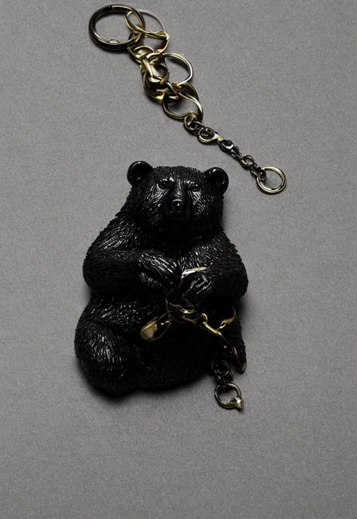 Image similar to a small deep coloured crystal bear keychain by greg rutkowski, sung choi, mitchell mohrhauser, maciej kuciara, johnson ting, maxim verehin, peter konig, 8 k photorealistic, cinematic lighting, hd, high details, dramatic, atmosphereric