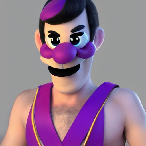 Prompt: highly detailed full body portrait of Waluigi wearing a mankini, digital art, concept art, character art, cinematic lightning, bright colors, intricate, masterpiece, photorealistic, hiperrealistic, sharp focus, high contrast, Artstation HQ, DeviantArt trending, 4k UHD, Unreal Engine 5