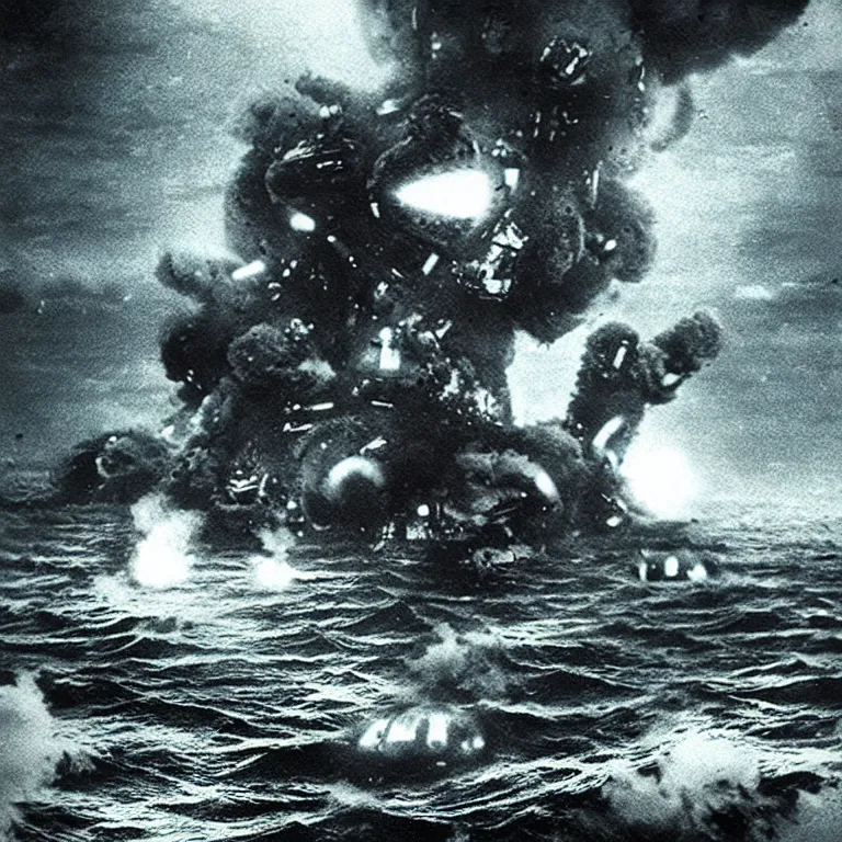 Prompt: “a vintage photograph of technological weapons melting over the sea, photorealistic, horror, Romero”