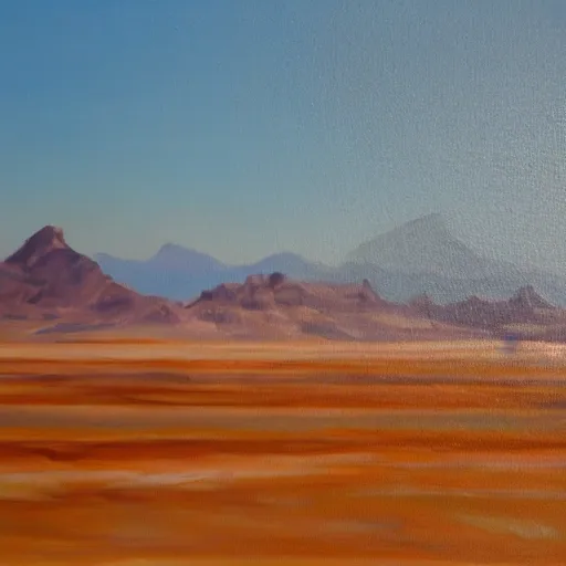 Prompt: oil on canvas painting of skyscrapers sinking into the Mohave desert