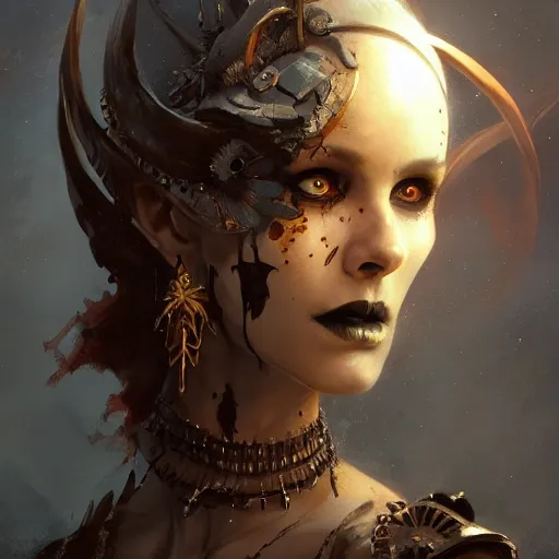 Image similar to a beautiful portrait of skull goddess by greg rutkowski and raymond swanland, dark background, trending on artstation