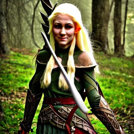 Prompt: photo of a real-life beautiful elven warrior