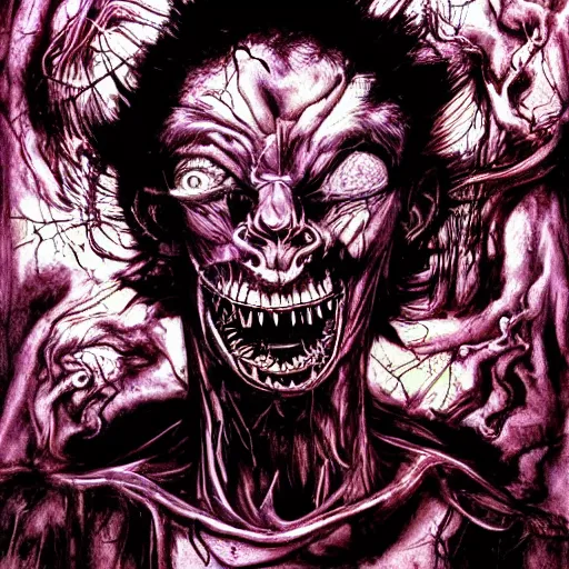 Image similar to increasingly scary and creepy psychedelic horror art by godmachine dzo olivier scott fischer yoji shinkawa shintaro kago junji ito esoteric hypnogogic hyperviolence hyperrealism realistical michaelangelo creatures of madness
