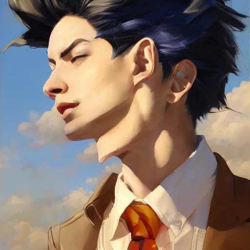 Image similar to greg manchess portrait of customer service cloud strife, medium shot, asymmetrical, profile picture, organic painting, sunny day, matte painting, bold shapes, hard edges, street art, trending on artstation, by huang guangjian and gil elvgren and sachin teng