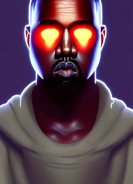 Image similar to symmetry!! portrait of kanye west, sci - fi, tech wear, glowing lights!! intricate, elegant, highly detailed, digital painting, artstation, concept art, smooth, sharp focus, illustration, art by artgerm and greg rutkowski and alphonse mucha