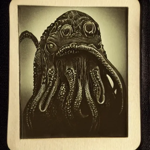 Image similar to cthulhu 🐙 pet 🐊 portrait daguerreotype