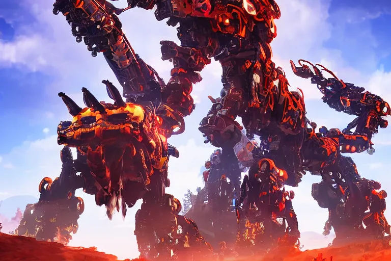 Image similar to fireclaw machine mecha animal beast robot of horizon forbidden west horizon zero dawn bioluminiscence global illumination ray tracing hdr fanart arstation by sung choi and eric pfeiffer and gabriel garza and casper konefal