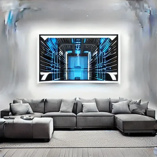 Prompt: futuristic high tech interior living room. digital art