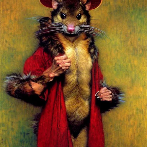 Prompt: furry splinter ninja rat wearing a red kimono hairy furry body furry arms feet. highly detailed painting by gaston bussiere craig mullins jc leyendecker gustav klimt artgerm greg rutkowski