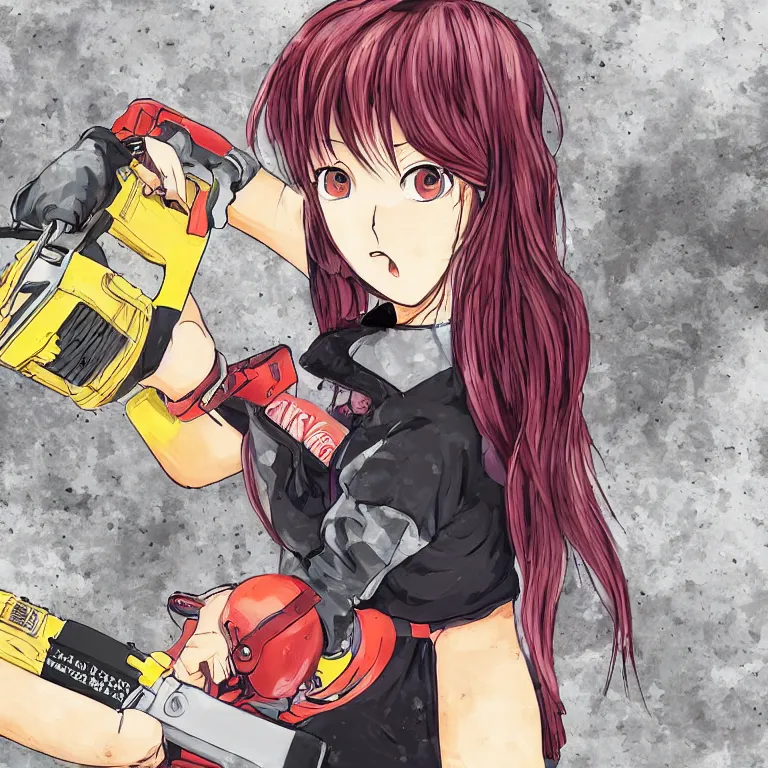 Image similar to manga girl holding a chainsaw