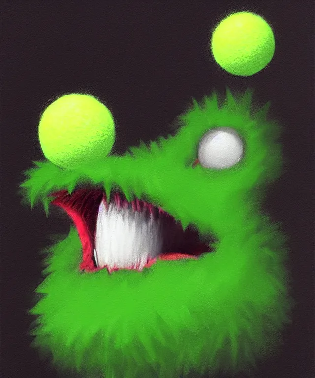 Prompt: a portrait of a tennis ball monster, chalk, fantasy, elegant, digital painting, artstation, concept art, matte, sharp focus, illustration, art by basil gogos