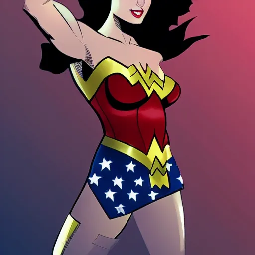 Prompt: Wonder Woman in the style of Justice League Unlimited, highly detailed, portait, character art by Fiona Staples.
