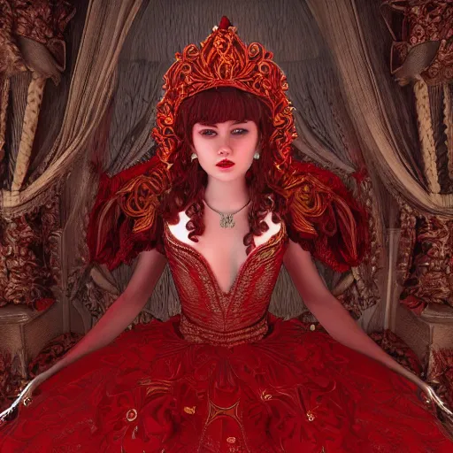 Image similar to princess of ruby, ornate, intricate, hyper detailed, masterpiece, 4 k, octane render