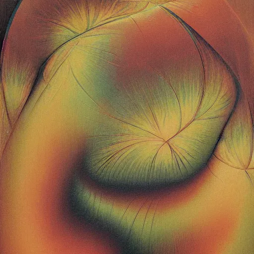 Image similar to layerd refracting fractal hell curve loon croissant moscato peach, by johfra bosschart and edouard manet and zdzisław beksinski, mixed media, # macro, abstract