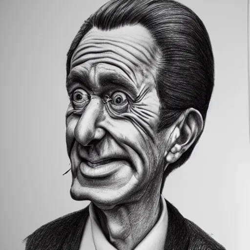 Image similar to hyperrealistic pencil drawing caricature of an american man