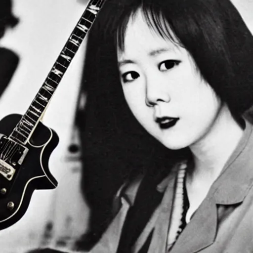 Prompt: real-life Yui Hirasawa with a Gibson Pre-'08 Les Paul Standard '50s, a still of a Japanese music movie