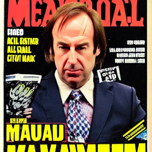 Image similar to Saul Goodman on the cover of a Heavy Metal magazine from the 1980s