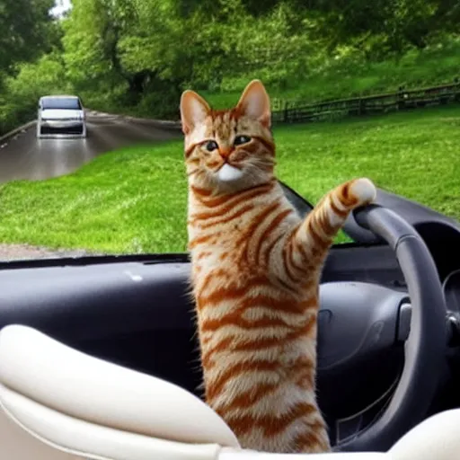 Prompt: cat driving