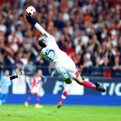 Prompt: jose mourinho flying in the sky throwing lasers from his eyes, award winning photograph