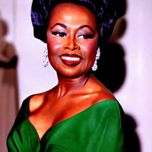 Image similar to colorized photo of a beautiful and elegant 1 9 5 8 black actress in a green gown