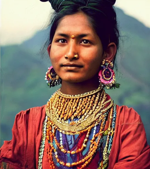 Image similar to vintage_closeup portrait_photo_of_a_stunningly beautiful_nepalese_maiden with amazing shiny eyes, 19th century, hyper detailed by Annie Leibovitz and Steve McCurry, David Lazar, Jimmy Nelsson