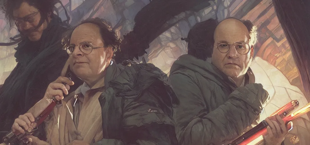 Prompt: george costanza as a jedi by Stanley Artgerm Lau, greg rutkowski, thomas kindkade, alphonse mucha, loish, norman Rockwel