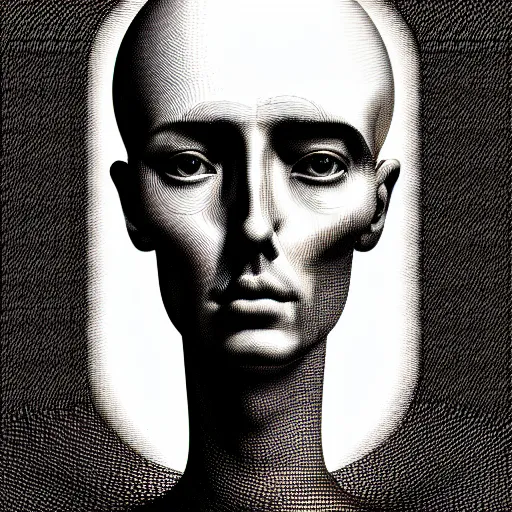 Prompt: grain effect conceptual figurative post - morden monumental portrait made by escher and giger, highly conceptual figurative art, intricate detailed illustration, illustration sharp geometrical detail, vector sharp graphic, controversial poster art, polish poster art