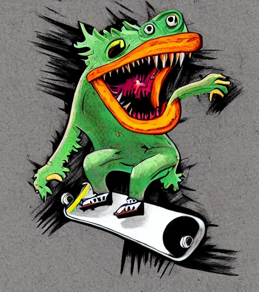 Image similar to skateboarding monster, cronobreaker, deviantart