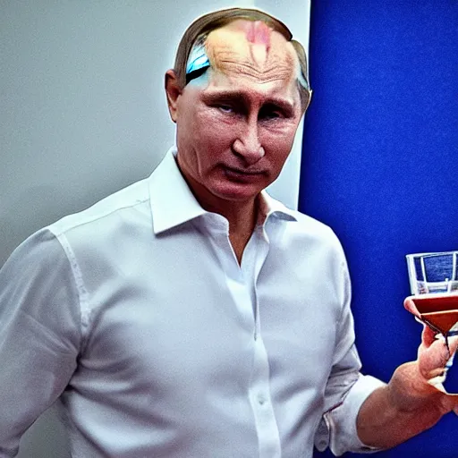 Prompt: putin pouring a glass of water into his face