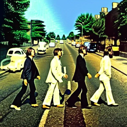 Prompt: iconic beatles album cover with llamas